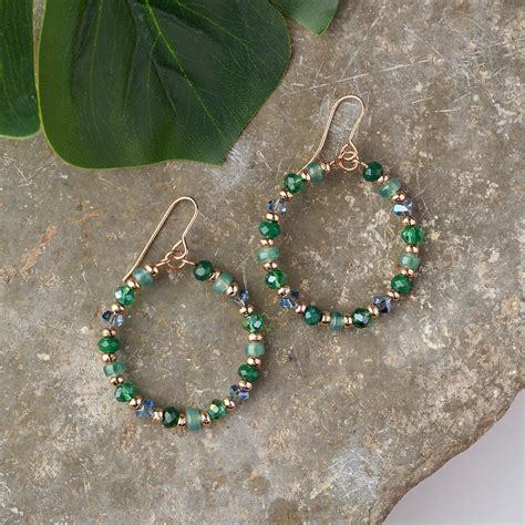 Buy Green Beaded Drop Hoop Earrings Online