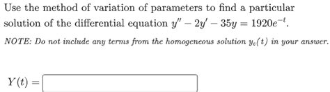 Image result for Variation of Parameters Particular Solution