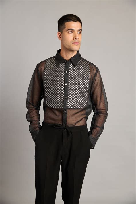 NS intrecciato yoke sheer shirt