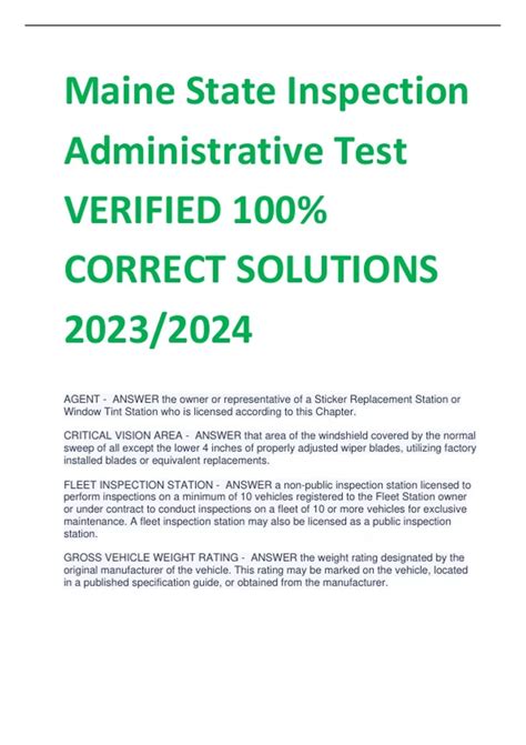 Maine State Inspection Administrative Test VERIFIED 100% CORRECT ...