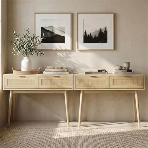 HOPUBUY Console Table Rattan Desk with Drawers, India | Ubuy