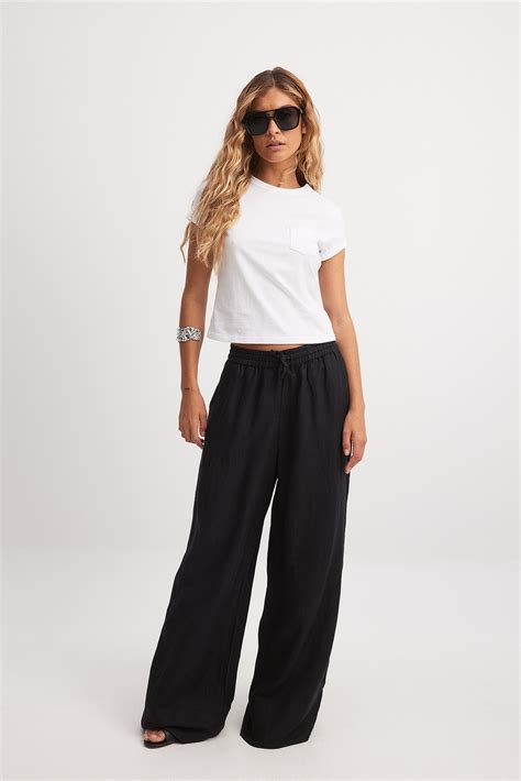 Viscose Wide Mid Waist Pants Black | NA-KD