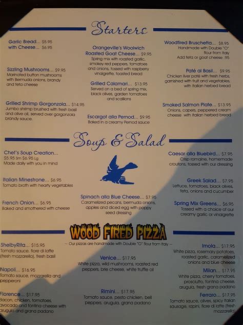 Menu at Bluebird Café & Grill, Orangeville