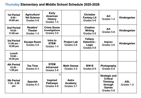 2025-2026 Class Schedule