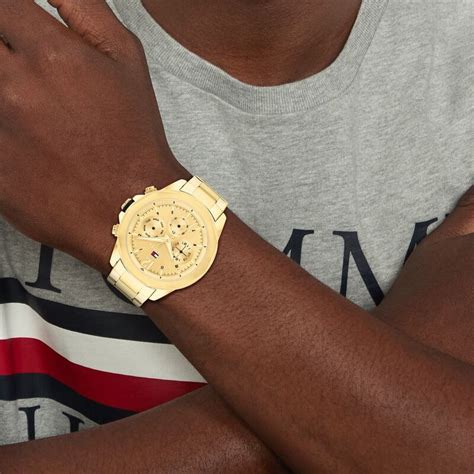 Buy Online Tommy Hilfiger Gold Dial Golden Stainless Steel Strap Watch ...