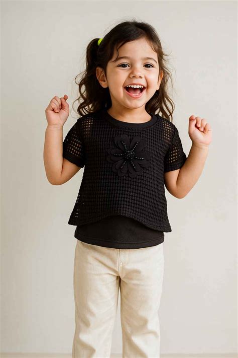 Black Layered Mesh Flower Top for Girls – Lagorii Kids