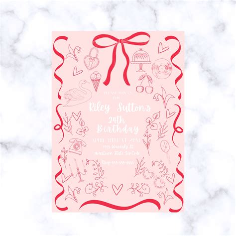Editable Fancy Bow Invites, Bow Theme Party Coquette Aesthetic, Wavy ...