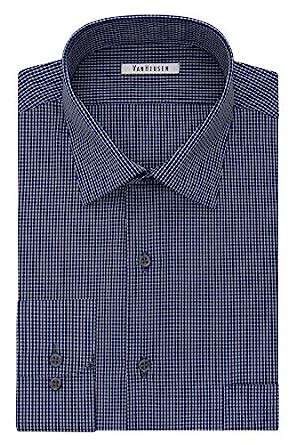 Van Heusen Men's Regular Fit Gingham Spread Collar Dress Shirt, Navy ...