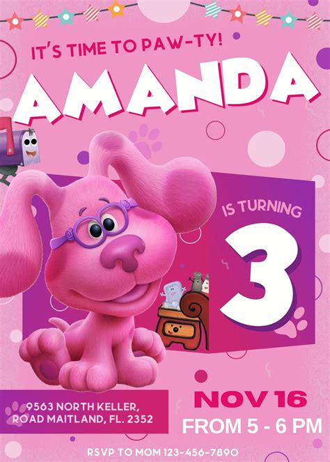 Editable Magenta Blue's Clues and You Birthday Invitation Template ...