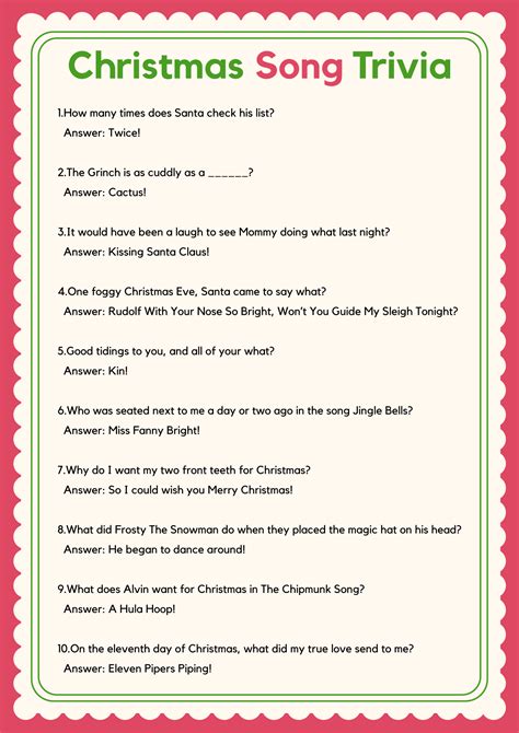Printable Christmas Song Trivia | Christmas trivia, Christmas song ...