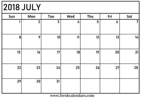 2018年7月のカレンダーをダウンロード | 2018 カレンダー を無料でダウンロードできます