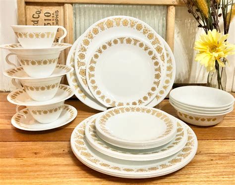 Vintage Corelle/Corning Butterfly Gold Dinnerware 25 Piece Set | Etsy