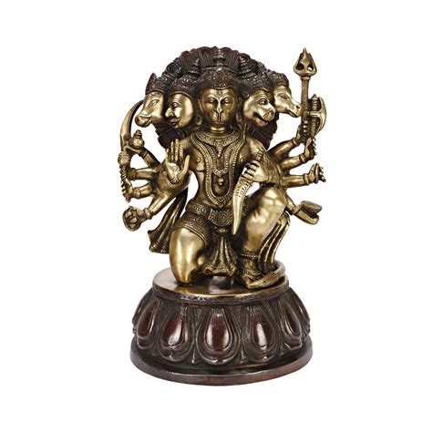 Buy Kartique Brass Panchmukhi Hanuman Idol | 12.5 Inch Height | Gold ...