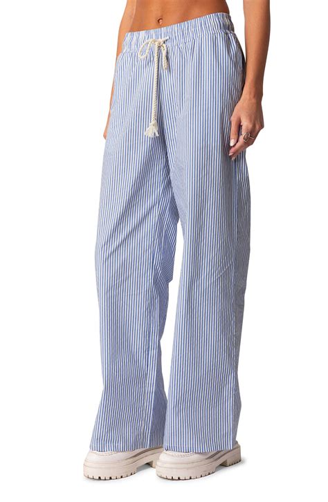 EDIKTED Stripe Wide Leg Drawstring Cotton Pants | Nordstrom