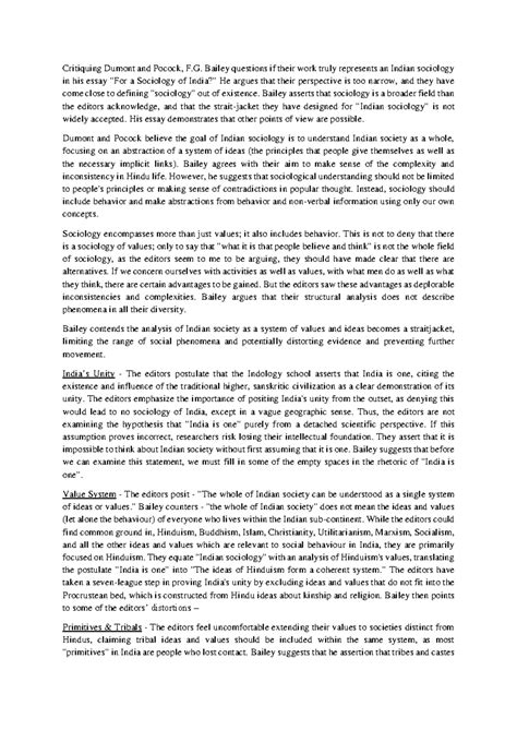 Bailey indology - Critiquing Dumont and Pocock, F. Bailey questions if ...