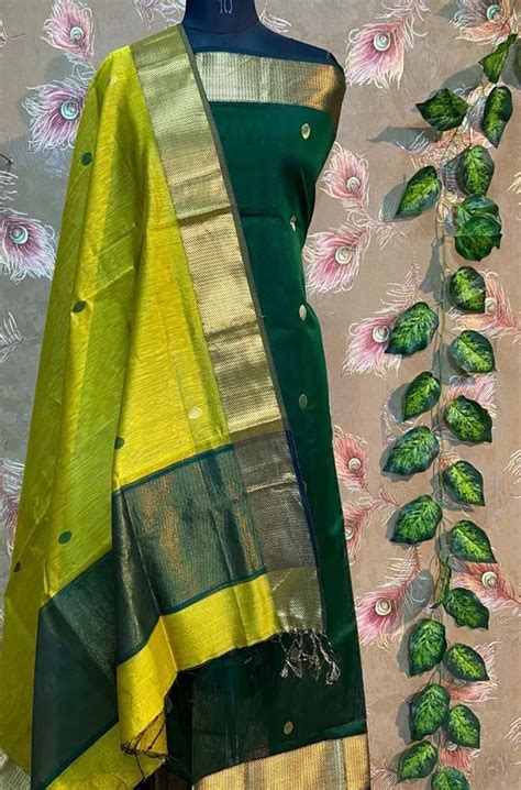 Shop the Elegant Green Handloom Maheshwari Silk Cotton Suit Set