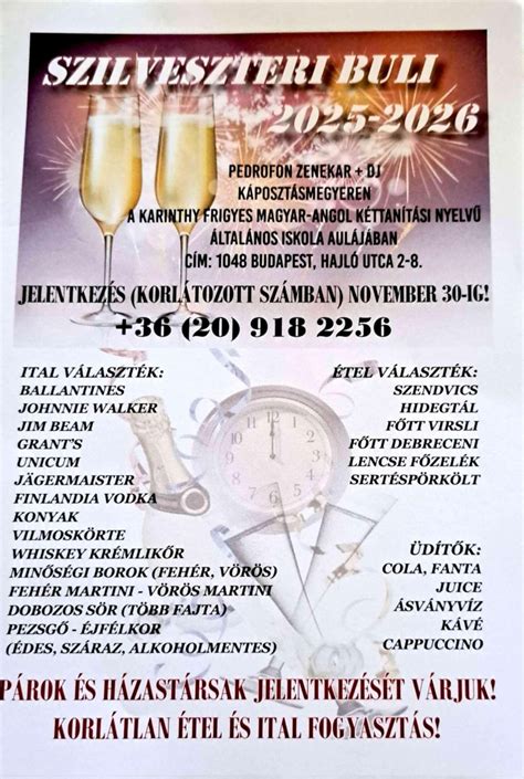 Szilveszteri buli MINDEN HELY ELKELT, Újpesti Karinthy Frigyes Magyar ...