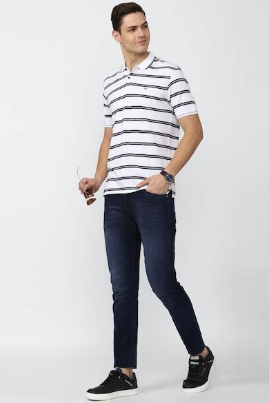 Buy Men White Stripe Polo Neck Collar T-shirt Online - 743389 | Peter ...