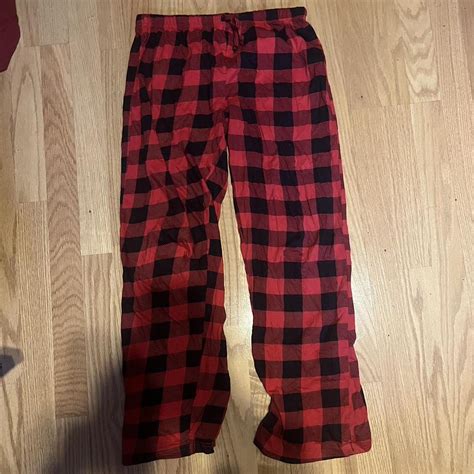 black and red plaid pajama pants only worn like once... - Depop