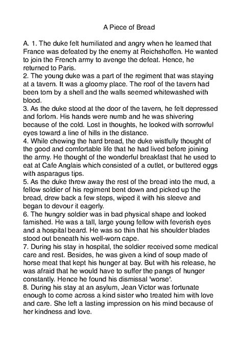 A Piece of Bread Notes - A Piece of Bread A. 1. The duke felt ...