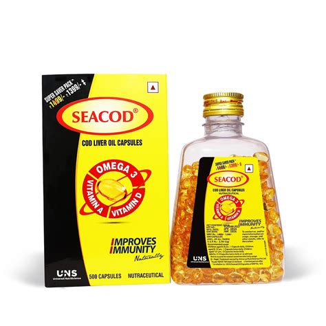 Seacod Pure Cod Liver Oil Capsules 300mg With Omega 3 Vitamin A & D For ...