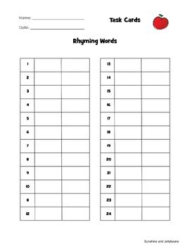 Rhyming Words One Vowel -Grades K-1-2 Task Cards - Literacy Centers ...