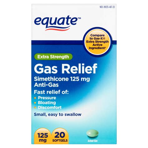 Equate Extra Strength Gas Relief Simethicone Softgels, 125 mg, 20 Ct HSA/FSA Eligible - Walmart.com - gas x dose