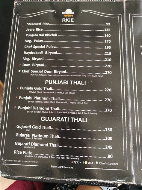 Menu at MOON LIGHT RESTAURA, Bhuj