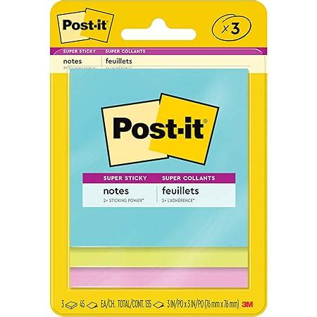 3M Post-it Super Sticky Notes | 2X Sticking Power | 3 Pads x 45 Sheets ...