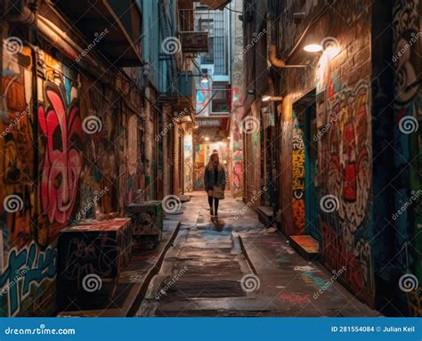 Graffiti Alley with Augmented Reality Street Art Stock Illustration ...