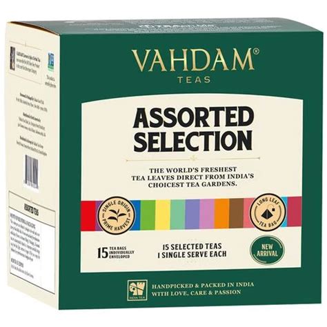Vahdam Tea Bags Assortment - 15 Organic Teas Sampler Pack