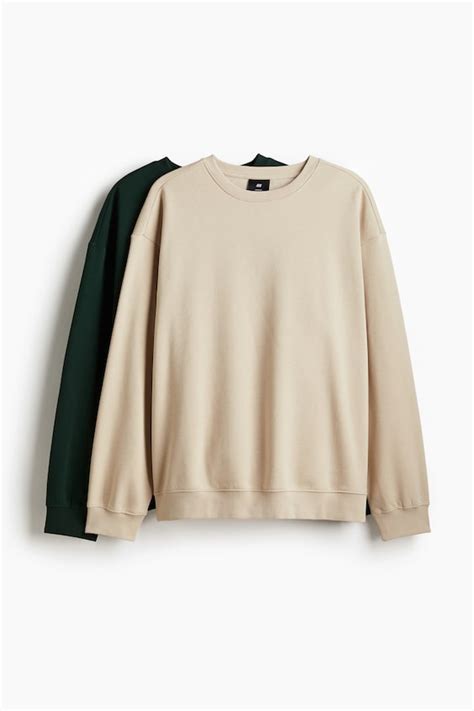 2-pack Loose Fit sweatshirts - Beige/Forest green - Men | H&M IN