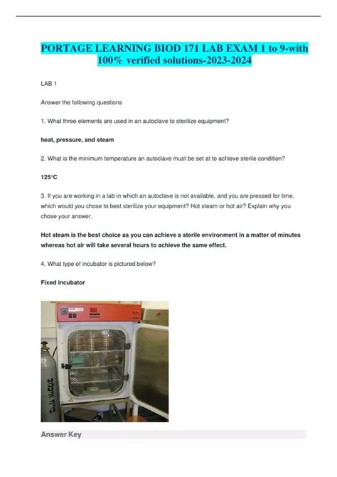 PORTAGE LEARNING BIOD 171 LAB EXAM 1 to 9-with 100% verified solutions ...