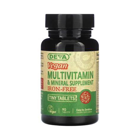 Deva, Vegan Tiny-Tablets Multivitamin & Mineral Supplement, Iron-Free ...