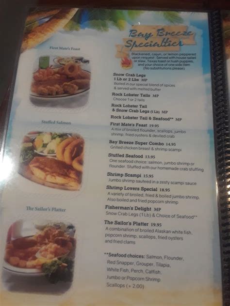 Menu at Bay Breeze Seafood restaurant, Lilburn