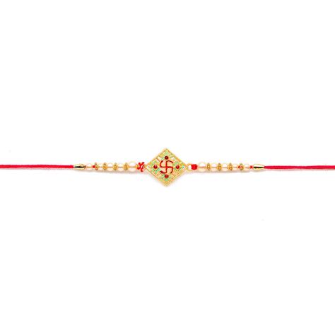 Kord Store 'Om And Swastik' Mint Green And Ruby Minakari Thread Moti ...