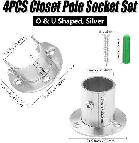 Buy Qjaiune 4PCS Closet Pole Socket Set Wardrobe Rod Bracket, 1 Silver ...
