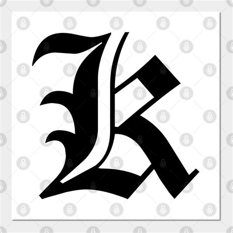 K – Old English Initial Black Letter K Wall Art Print