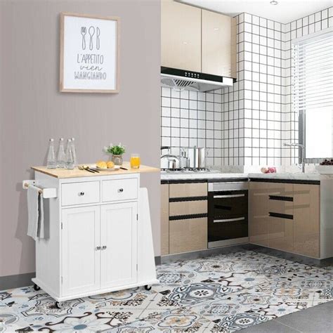 Storage Space Rolling Kitchen Island Rubberwood | Ubuy India