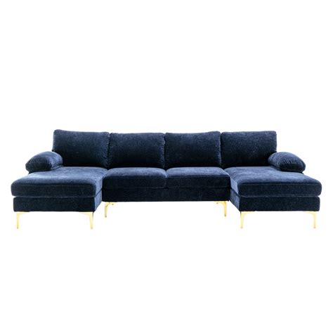HOMEFUN 110 in W Navy Blue 4-piece U Shaped Fabric India | Ubuy