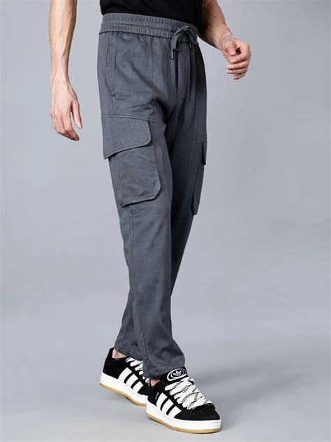 Buy Grey Tapered Fit Cargo Track Pants for Men Online in India - with ...