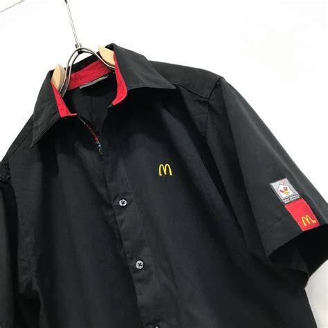 APPAREL COLLECTION マクドナルド テーピングシャツ ワンポイント刺繍入り ワークシャツ ブラック L 半袖 タグ | 古着屋 ...