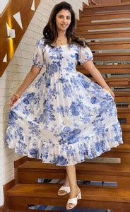 Mariyam Fashion Women Fit and Flare Blue Midi/Calf Length Dress - Buy ...