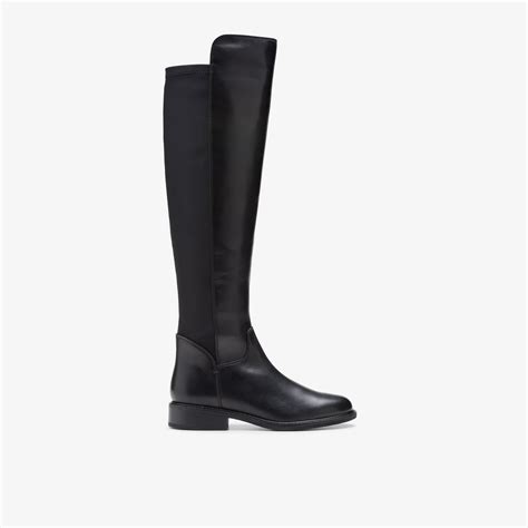 Womens Renewal Up Black Leather Knee High Boots | Clarks