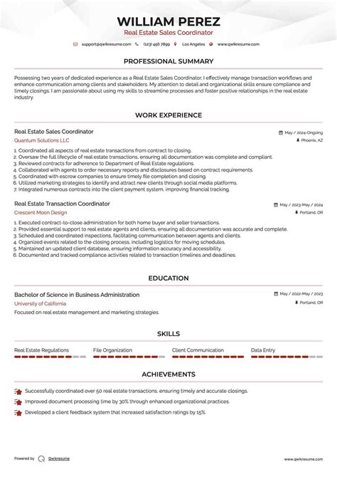 10+ Real Estate Transaction Coordinator Resume Samples & Templates for 2025