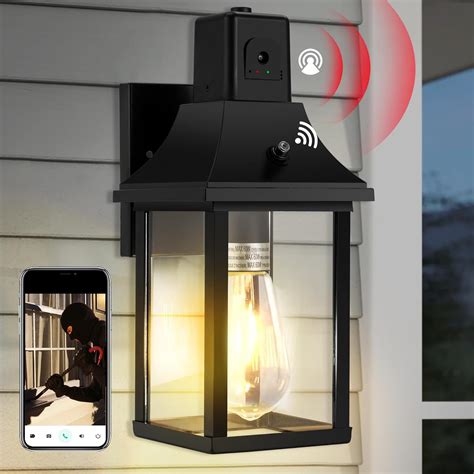 HIHUOS Porch Light with Security Camera Built in Dusk to Dawn Outdoor ...