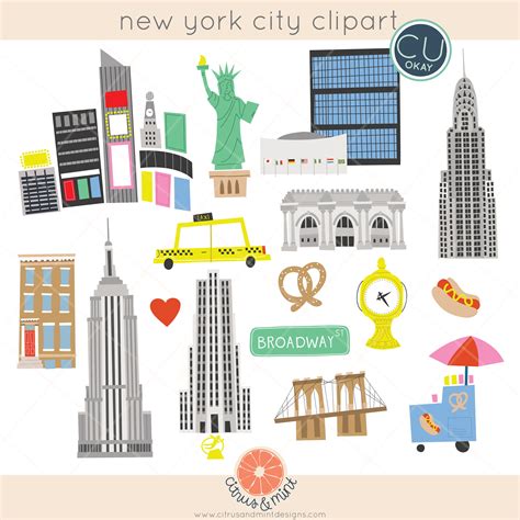 New York City Map Travel Clip Art Graphics and Digital Papers - Hand ...