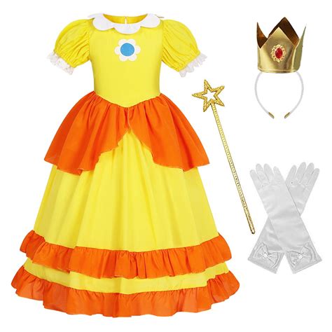 Super Brothers Girls Princess Daisy Costume Set, Kids Halloween Fancy ...