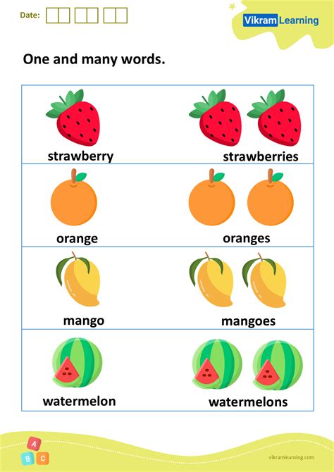 Download one and many words worksheets | vikramlearning.com