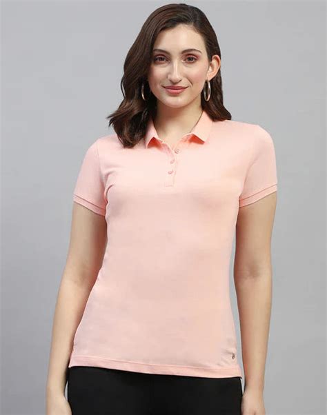 Women Peach Solid Polo Collar Half Sleeve T Shirt – Florapeach
